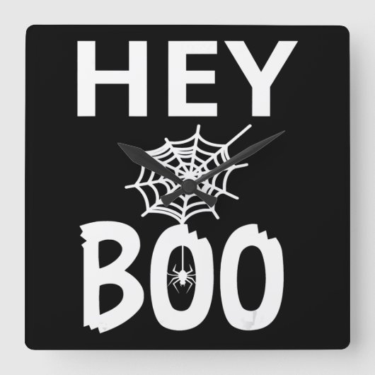 スパイダーギフト | Hey Boo Halloween おもしろい Spider Web スクエア壁時計 (正面)
