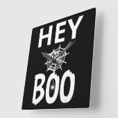 スパイダーギフト | Hey Boo Halloween おもしろい Spider Web スクエア壁時計 (傾斜)