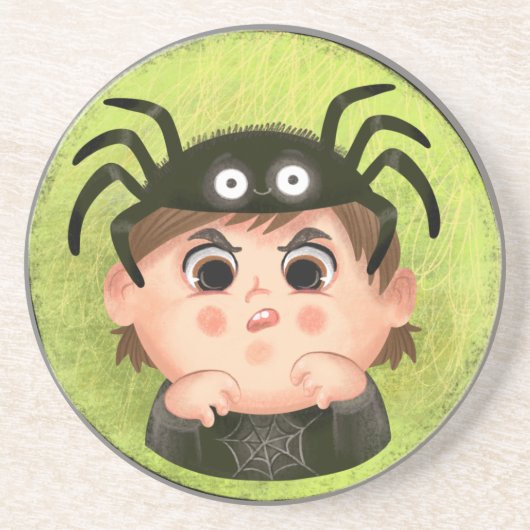 スパイダーコスチュームキャンディー缶の可愛い少年 コースター (正面)