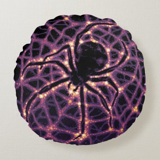 スパイダーコズミックくもの巣ハロウィーン銀河系の恐怖 ラウンドクッション (正面)