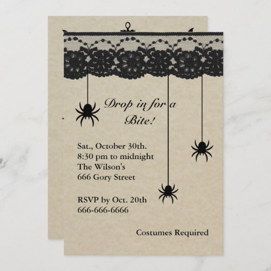 スパイダースとレースの衣装パーティーの招待状 招待状 (正面/裏面)