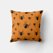 スパイダースハロウィーンパターンブラックとオレンジ クッション (裏面)