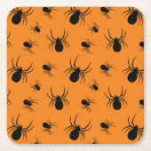 スパイダースハロウィーンパターンブラックとオレンジ スクエアペーパーコースター (正面)