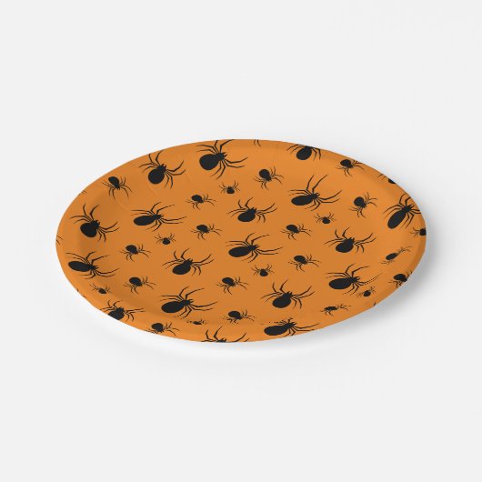 スパイダースハロウィーンパターンブラックとオレンジ ペーパープレート (アングル)
