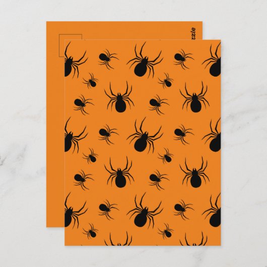 スパイダースハロウィーンパターンブラックとオレンジ ポストカード (正面/裏面)