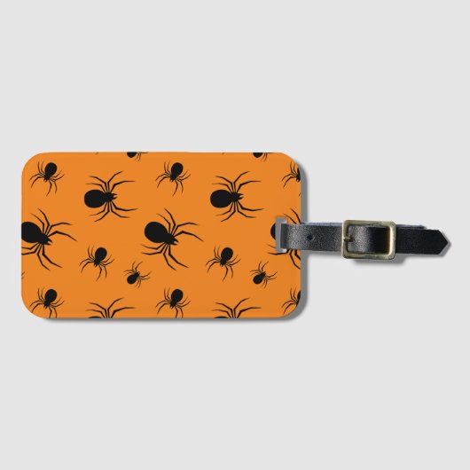 スパイダースハロウィーンパターンブラックとオレンジ ラゲッジタグ (正面横)