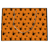 スパイダースハロウィーンパターンブラックとオレンジ ラージペーパーバッグ (正面)