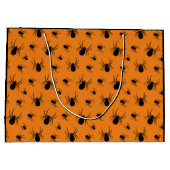 スパイダースハロウィーンパターンブラックとオレンジ ラージペーパーバッグ (裏面)