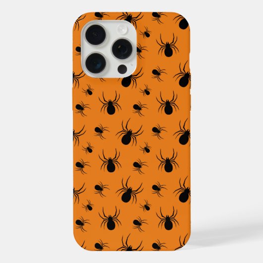 スパイダースハロウィーンパターンブラックとオレンジ iPhoneケース (裏面)