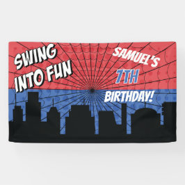 スパイダースーパーヒーローレッド&ブルーくもの巣 横断幕