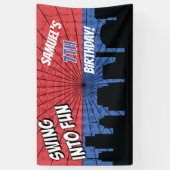 スパイダースーパーヒーローレッド&ブルーくもの巣 横断幕 (縦)