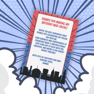 スパイダースーパーヒーローレッド&ブルー誕生日 サンキューカード