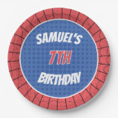 スパイダースーパーヒーローレッド&ブルー誕生日 ペーパープレート (正面)