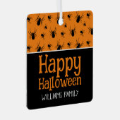スパイダーズハッピーハローウィンブラックオレンジ名前をカスタムする メタルオーナメント (正面右)