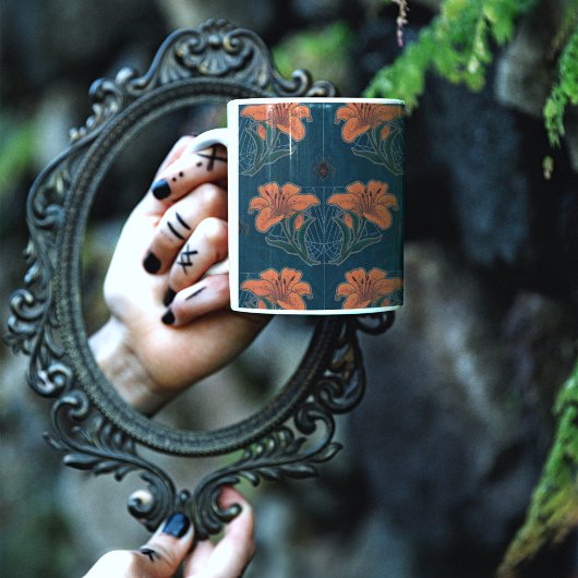 スパイダーズ&リリー不気味ハロウィーンヴィンテージパターン コーヒーマグカップ