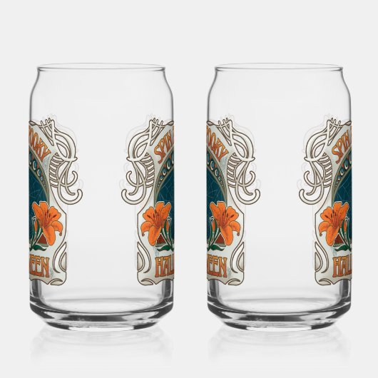 スパイダーズ&リリー不気味ハロウィーンヴィンテージ ガラス缶 (左)