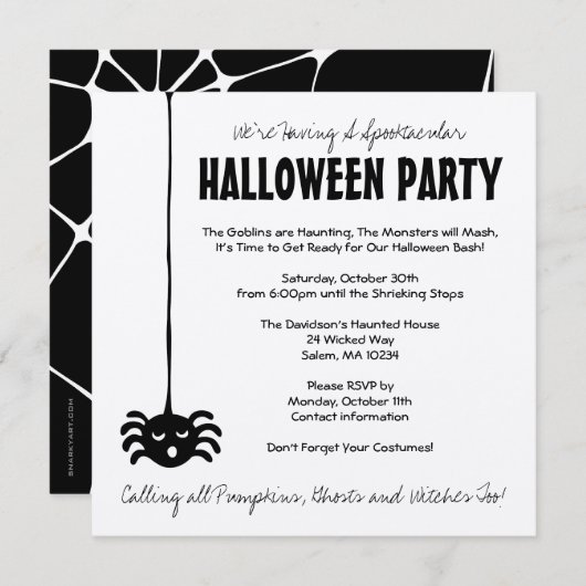 スパイダーハローウィンパーティ招待状-正方形 招待状 (正面/裏面)