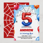 スパイダーバルーンのスーパーヒーロー 誕生日 招待状 (正面/裏面)