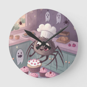 スパイダーベーカー かわいいハロウィンポスター ラウンド壁時計
