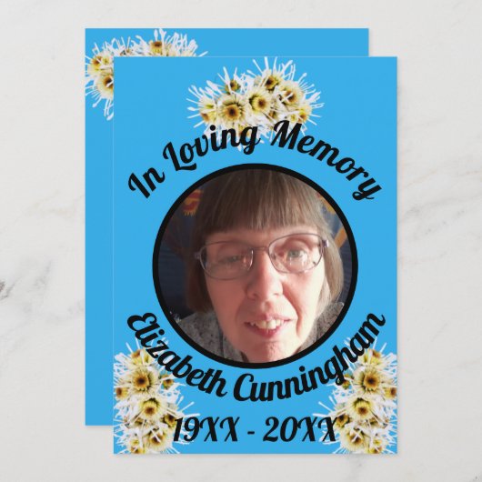 スパイダーママ写真ブルーメモリ引用文メモリアル 招待状 (正面/裏面)