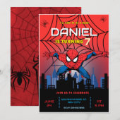 スパイダーマンのテーマの誕生日スーパーヒーロースパイダーパーティー 招待状 (正面/裏面)