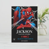 スパイダーマンのテーマの誕生日スーパーヒーロー・スパイダーパーティー 招待状 (スタンド正面)