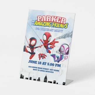 スパイダーマンのテーマの誕生日 スーパーヒーロー スパイダーパーティー 台座サイン