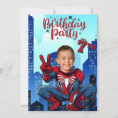 スパイダーマン スーパーヒーロー 写真 誕生日パーティー 招待状 (正面)
