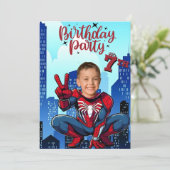 スパイダーマン スーパーヒーロー 写真 誕生日パーティー 招待状 (スタンド正面)
