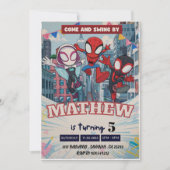 スパイダーマン テーマ 誕生日 スーパーヒーロー スパイダー パーティー 用 招待状 (正面)