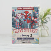 スパイダーマン テーマ 誕生日 スーパーヒーロー スパイダー パーティー 用 招待状 (スタンド正面)