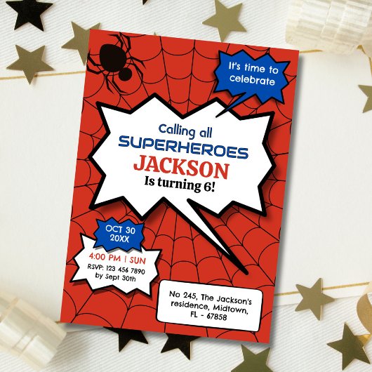スパイダーマン 6歳の誕生日 キッズ スパイダー 赤 黒 招待状
