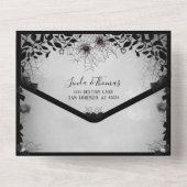 スパイダーラブグレー&ブラックゴシックフローラハロウィーン オールインワン招待状 (裏面)