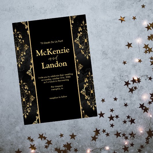 スパイダー付きのハロウィンゴシックウェディング招待状 招待状