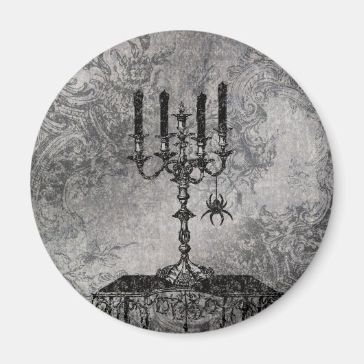 スパイダー付きゴシック風ろうそく立て，ハロウィーン マグネット (正面)