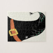 スパイダー付きハロウィンぶら下がったウィッチハット ジグソーパズル (横)