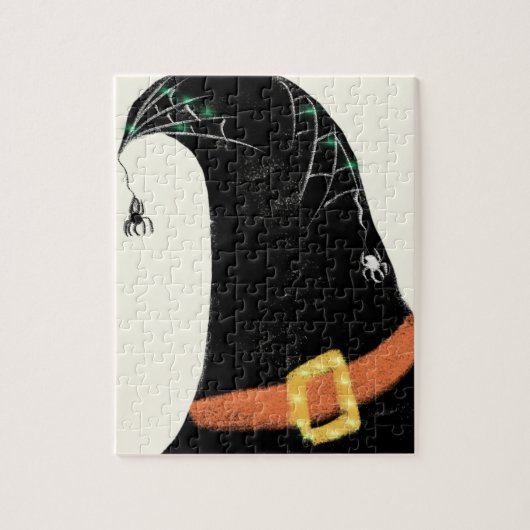 スパイダー付きハロウィンぶら下がったウィッチハット ジグソーパズル (縦)