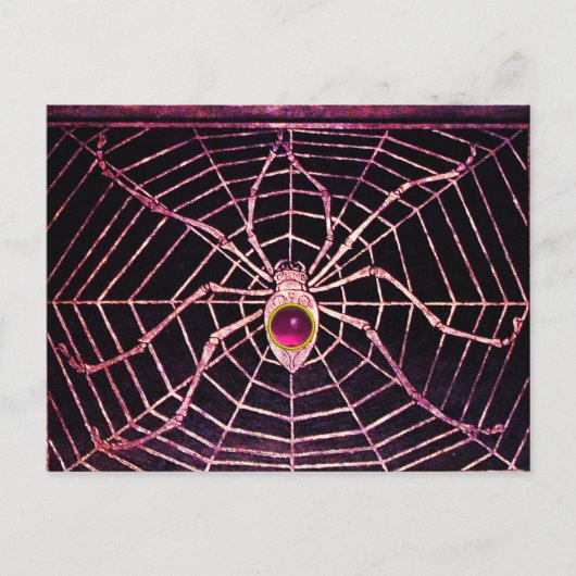 スパイダー及びくもの巣ピンク明るい赤紫色アメジストブラック ポストカード (正面)
