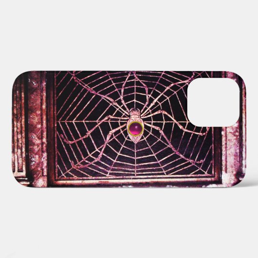 スパイダー及びくもの巣ピンク明るい赤紫色アメジストブラック Case-Mate iPhoneケース (裏面 (横))