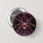 スパイダー及びくもの巣ピンク明るい赤紫色ルビーブラック 缶バッジ (正面&裏面)