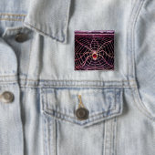 スパイダー及びくもの巣ピンク明るい赤紫色ルビーブラック 缶バッジ (インサイチュ)