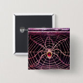 スパイダー及びくもの巣ピンク明るい赤紫色ルビーブラック 缶バッジ (正面&裏面)