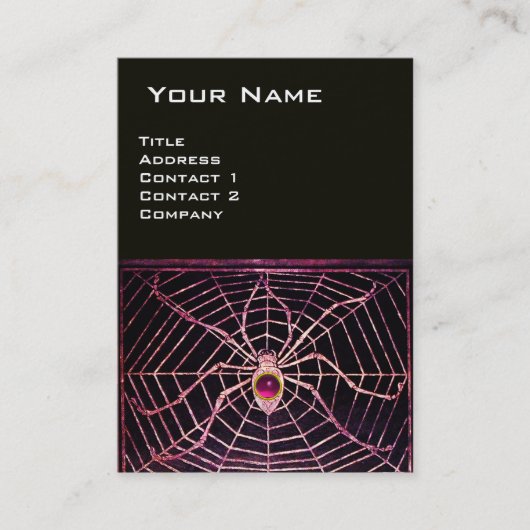 スパイダー及びくもの巣ピンク明るい赤紫色紫アメジストブラック 名刺 (正面)