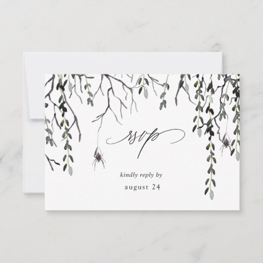 スパイダー&トウィグハロウィーンw食事RSVPホワイト 出欠カード (正面)