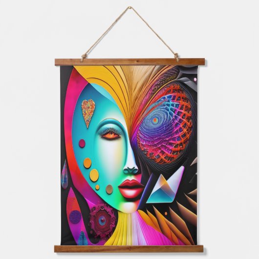 スパイラサイケデリックル女性レインボーエネルギー抽象芸術 吊り下げ型タペストリー (正面)