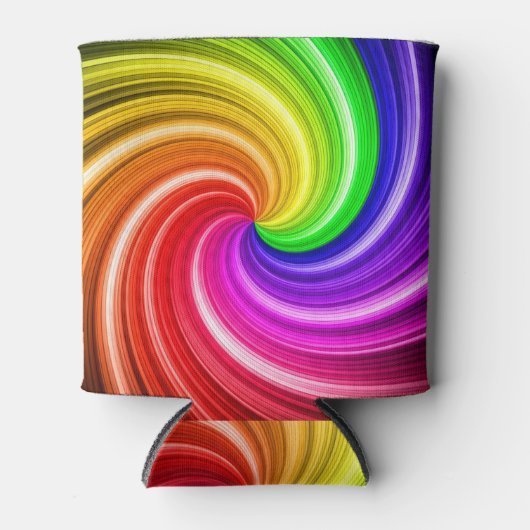 スパイラルカラフル絞り染めレインボースワールアートパターン 缶クーラー (正面)