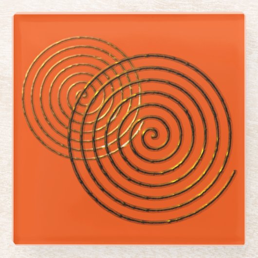 スパイラルケルト記号金ゴールド金属 ガラスコースター (正面)