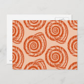 スパイラルシーシェルブロックプリントコーラルオレンジ ポストカード (正面/裏面)