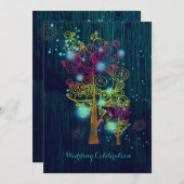 スパイラルツリーグリジーなフォレストブルー結婚ズ 招待状 (正面/裏面)