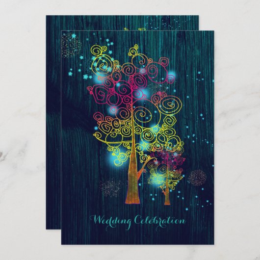 スパイラルツリーグリジーなフォレストブルー結婚ズ 招待状 (正面/裏面)